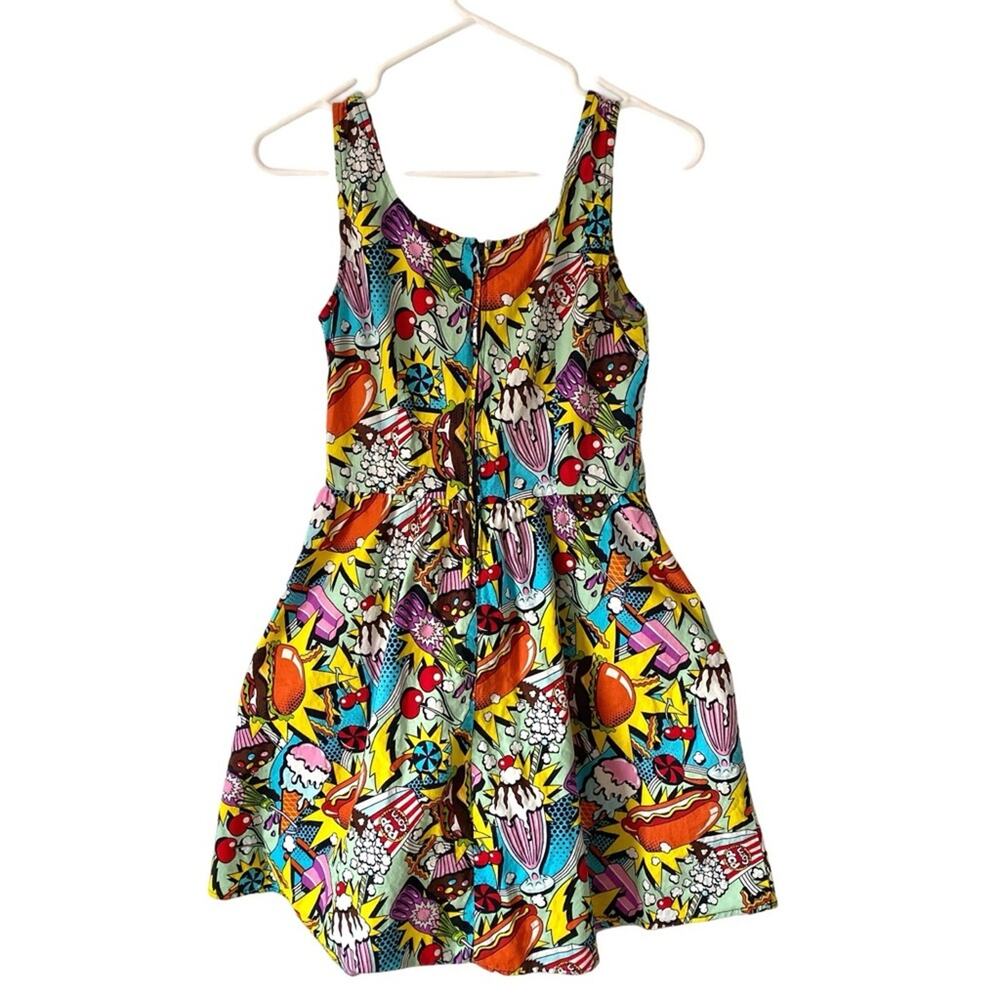 ModCloth Folter Good Enough To Eat Fit Flare Colorful Graphic Print Dress Medium - Picture 3 of 9